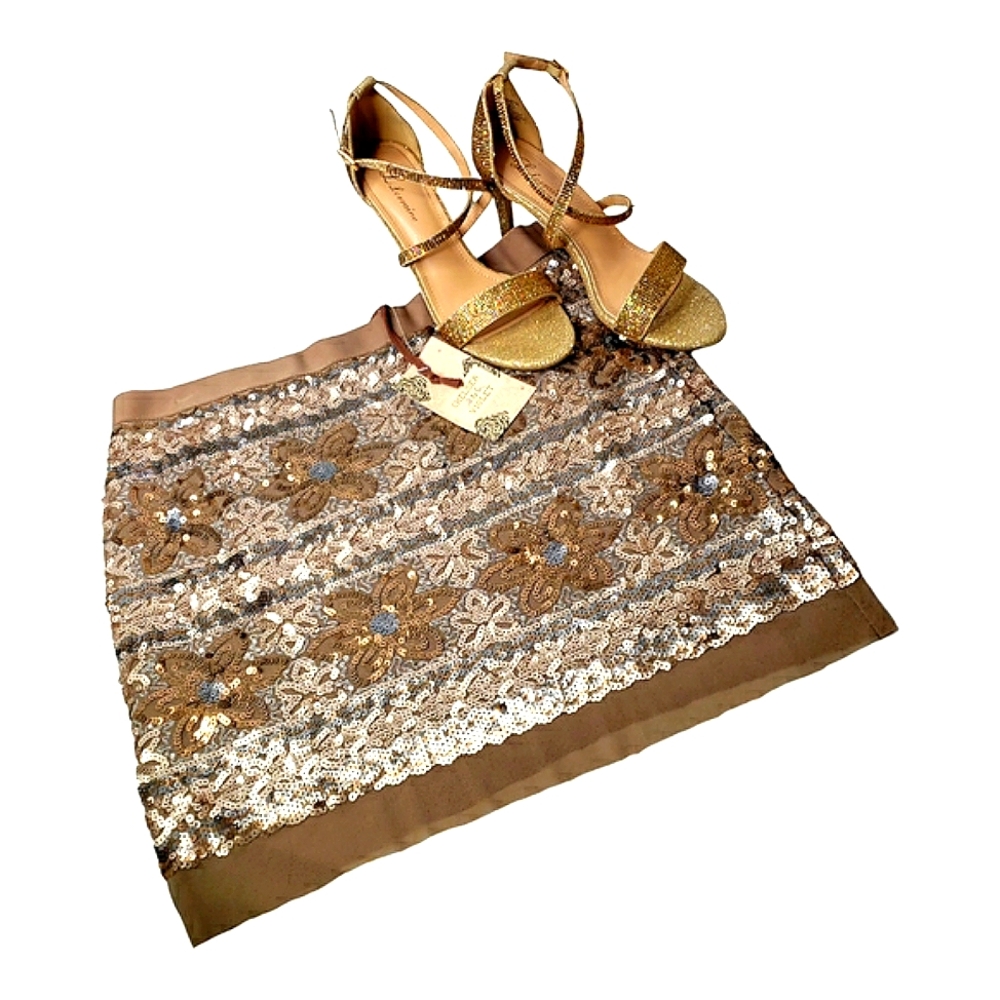 Chelsea  Violet Skirt Gold Metallic Mesh Party Event Date Swifty Showgirl Mini L